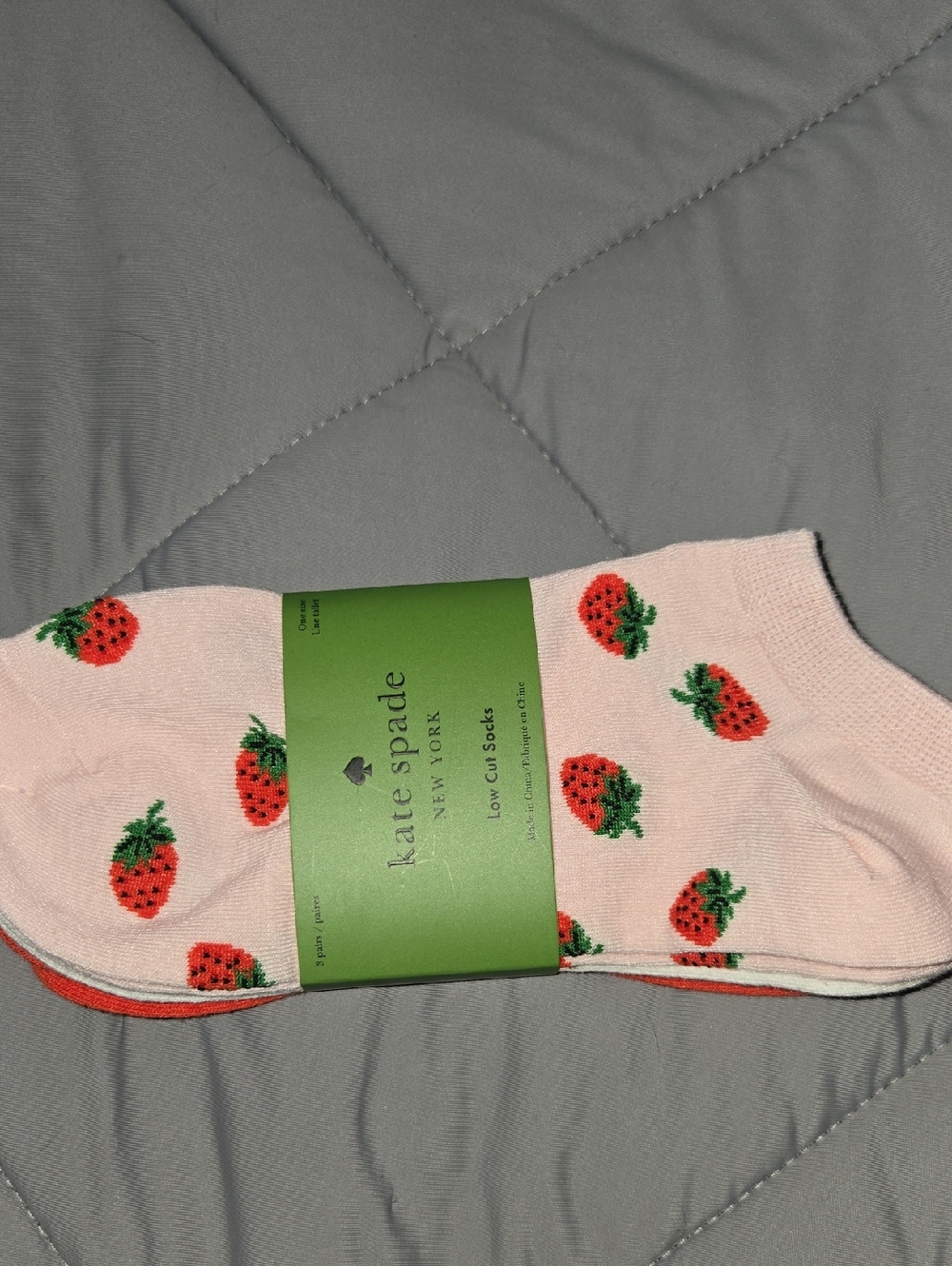 kate spade Strawberry Pink Low Cut Socks with Red & White Motif